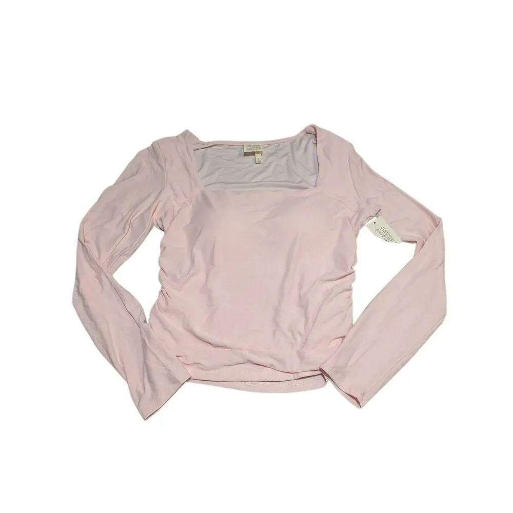 NWT Derek Heart Pink Long Sleeve Square Neck Top with Ruching and Cutout Design
